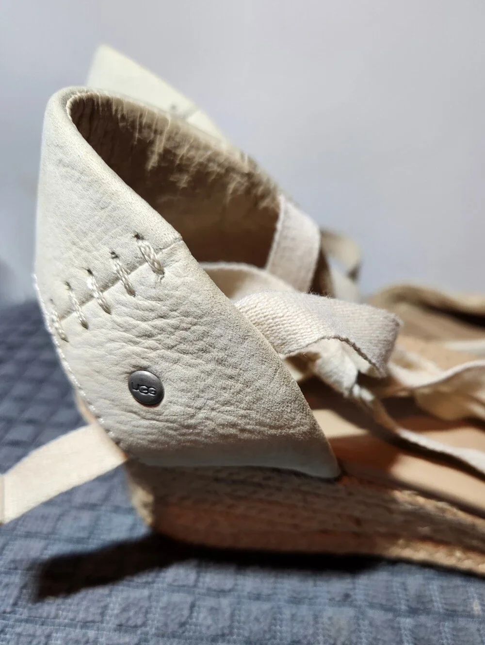 Ugg Delmar Womens Size 11 Espadrille Wedge Ankle Strap Wrap Sandals Beige